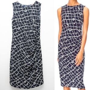 Brooks Brothers Nautical Dress Rope Pattern Midi White Navy Blue Size Large